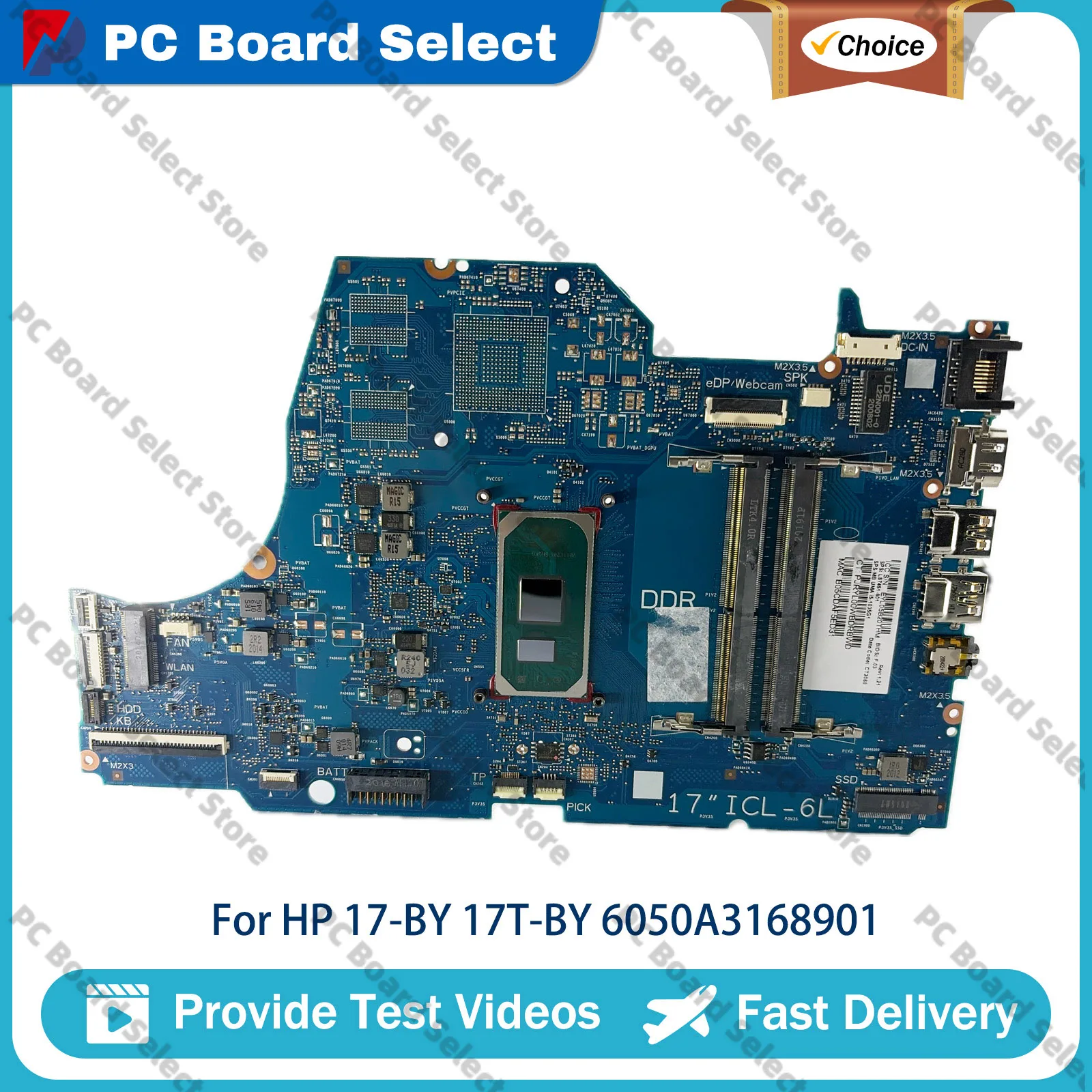 For HP 17-BY 17T-BY Laptop Motherboard 6050A3168901 L87451-601 with 10th Gen i3 i5 i7 Full Tested Replacement Part In Stock