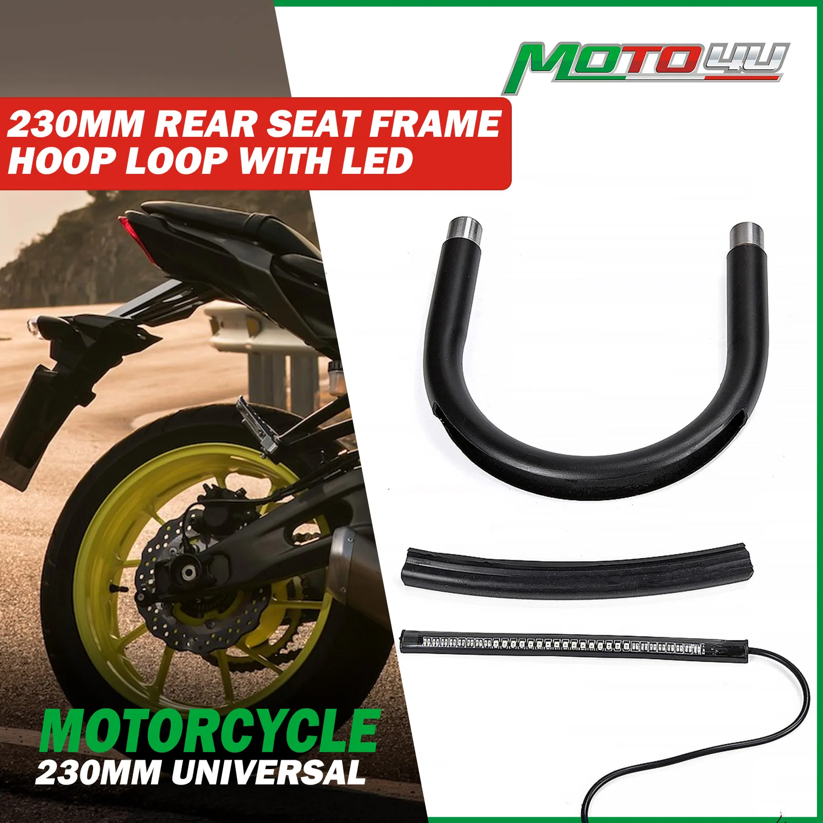 230MM Universal Motorcycle Rear Seat Frame Hoop Loop with LED Brake Turn Tail Lights Cafe Racer Accessories For YAMAHA For Honda