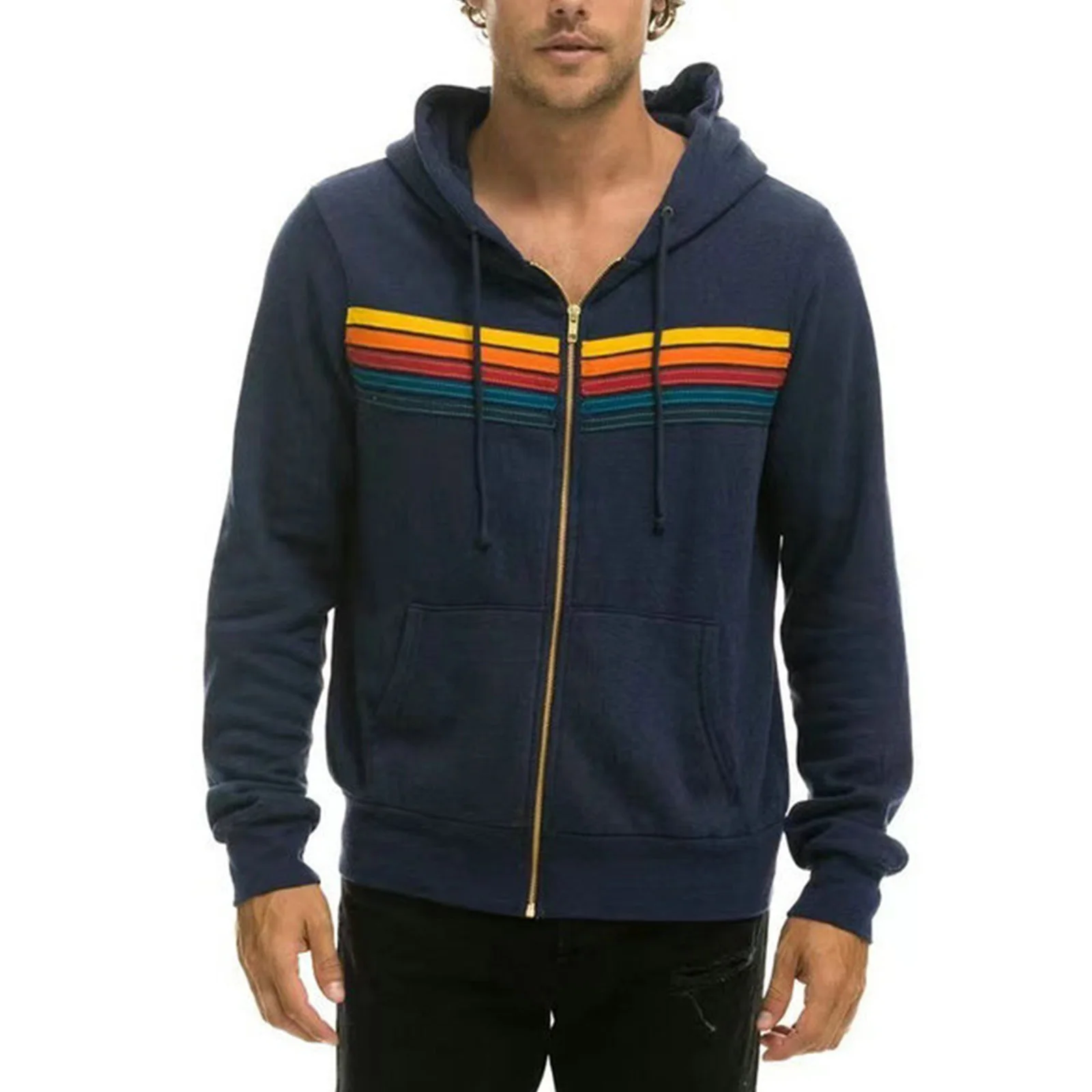 2024 New Man Hoodies Couples Fashion Rainbow Stripe Zipper Hoodie Aviator Nation Long Sleeve Women\'s Hoodie