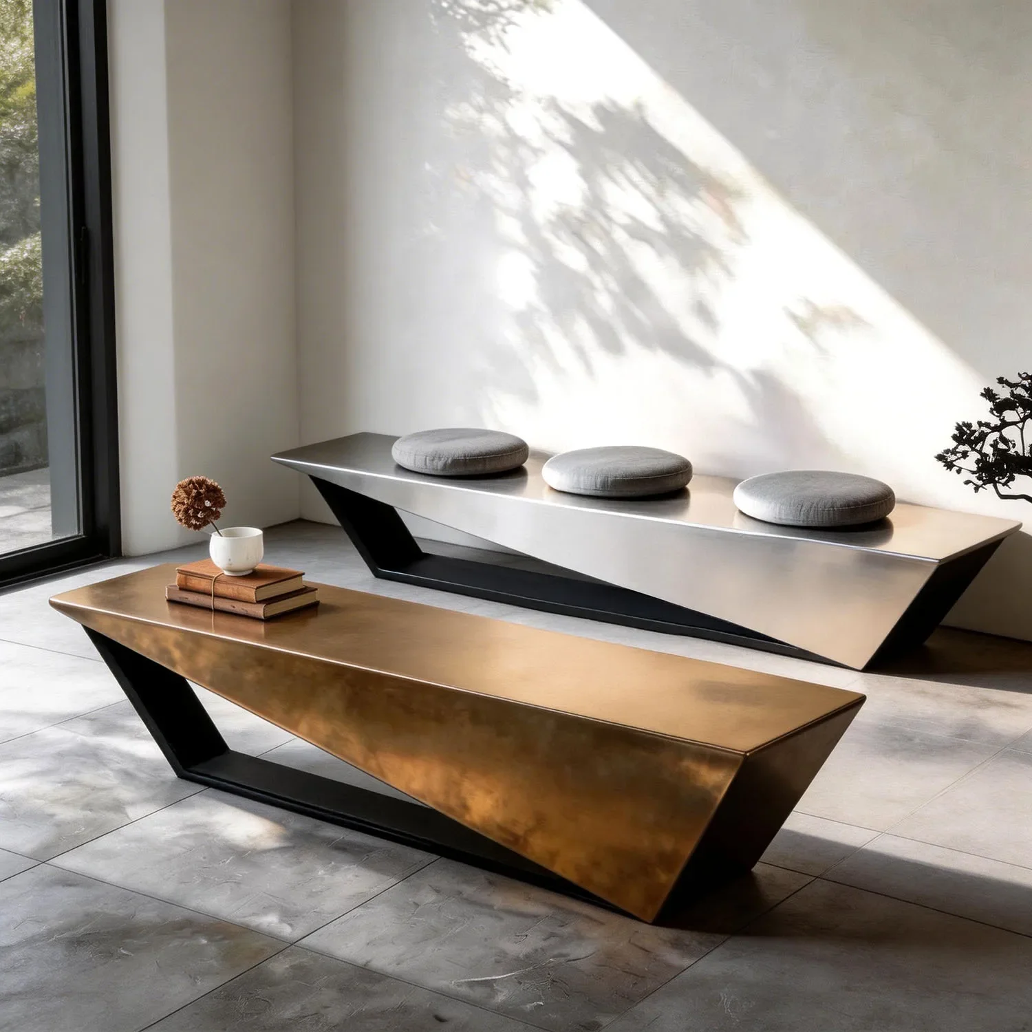 Jo Wabi Sabi Stainless Steel Bench Modern Minimalist Design Copper Color Shoe Stool For Living Room Bedroom Entryway