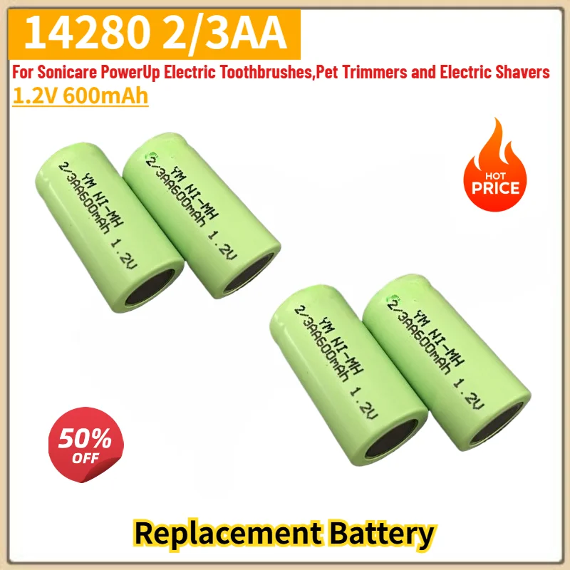 14280 2/3AA Battery 1.2V 600mAh for Sonicare PowerUp Electric Toothbrushes,Pet Trimmers and Electric Shavers Replacement Battery