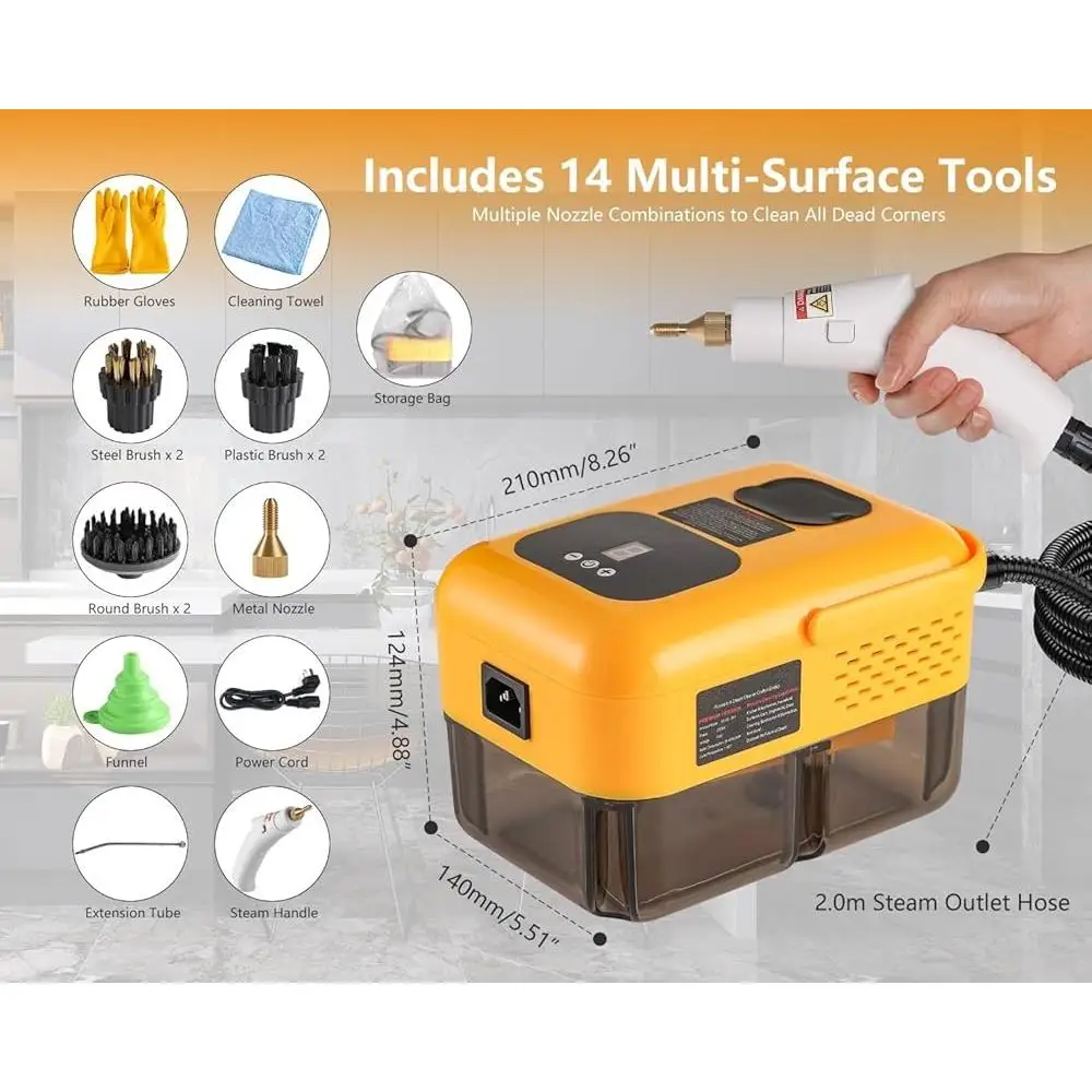 Handheld Steam Cleaner 2500W High Pressure Steamer Multi-Surface Cleaning Grout Tile Car Home Upholstery with 15 Accessories