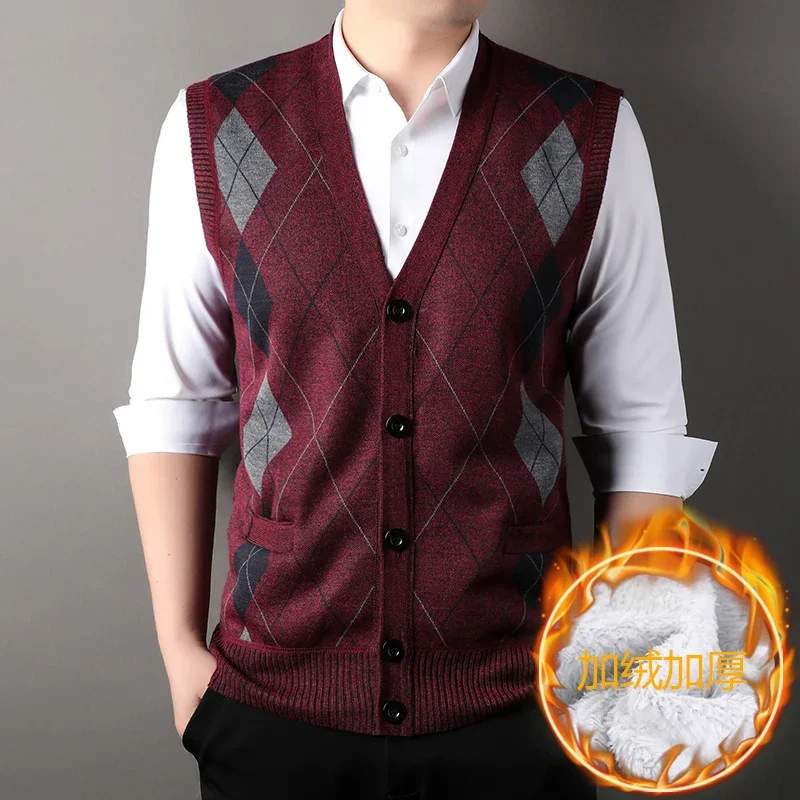 Men's Cardigan Sweater Vest with Autumn and Winter Warm Slim Knit Waistcoat for Men