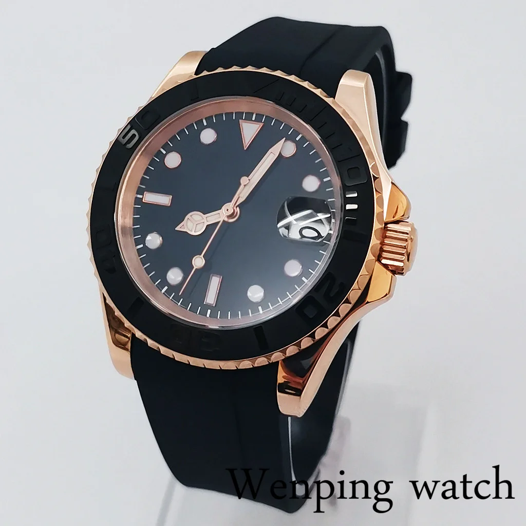 

40mm Men's Classic Top Luxury Mechanical Watch Rose Gold Two-way rotating case Sapphire Glass NH35 Movement Automatic Watch