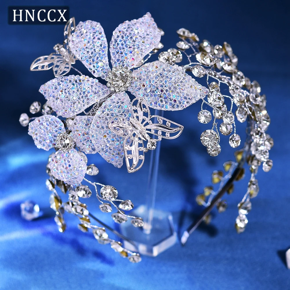 HNCCX Silver Color Alloy Butterfly Bride Hair Hoop Luxury Rhinestone Women Headband Wreath Hair Jewelry Wedding Headwear CP786