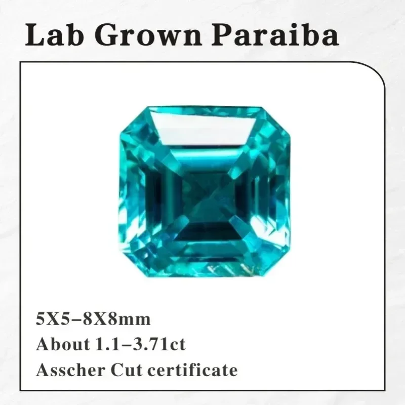 

M-Lab выращенная квадратная фаска Параиба VVS1 Драгоценный камень для выбора для изготовления драгоценностей Сертификат AGL