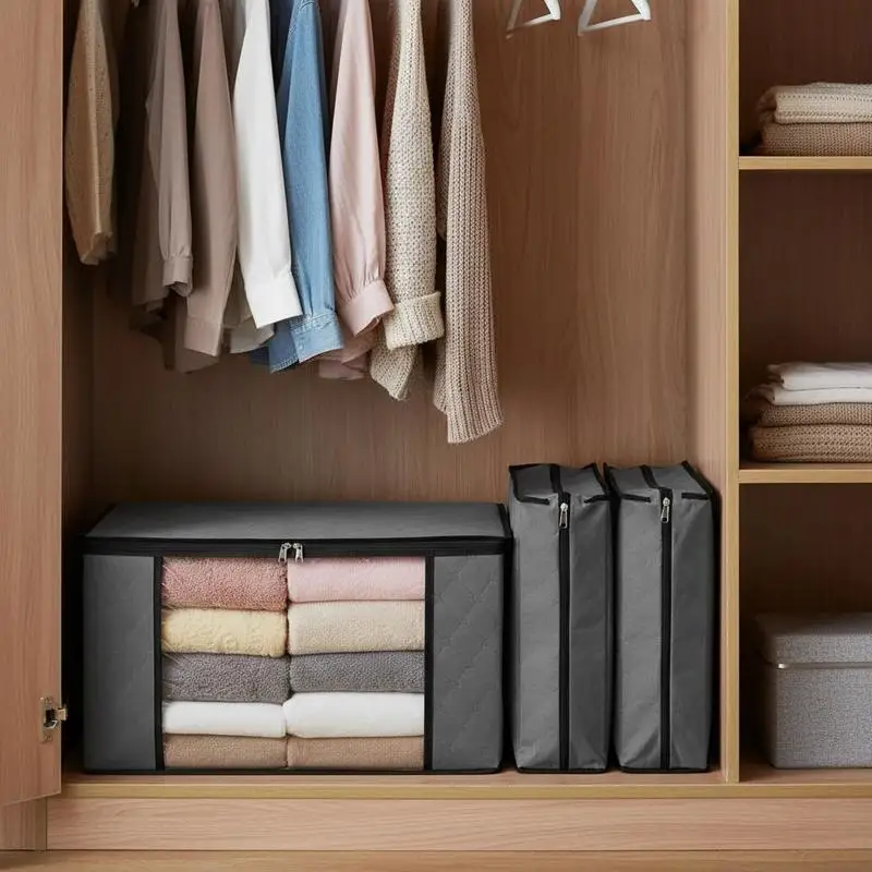 

Storage Containers 60L 6 Pack For Wardrobe Bedroom Dormitory, Reinforced Handle Foldable Design Breathable Material Grey