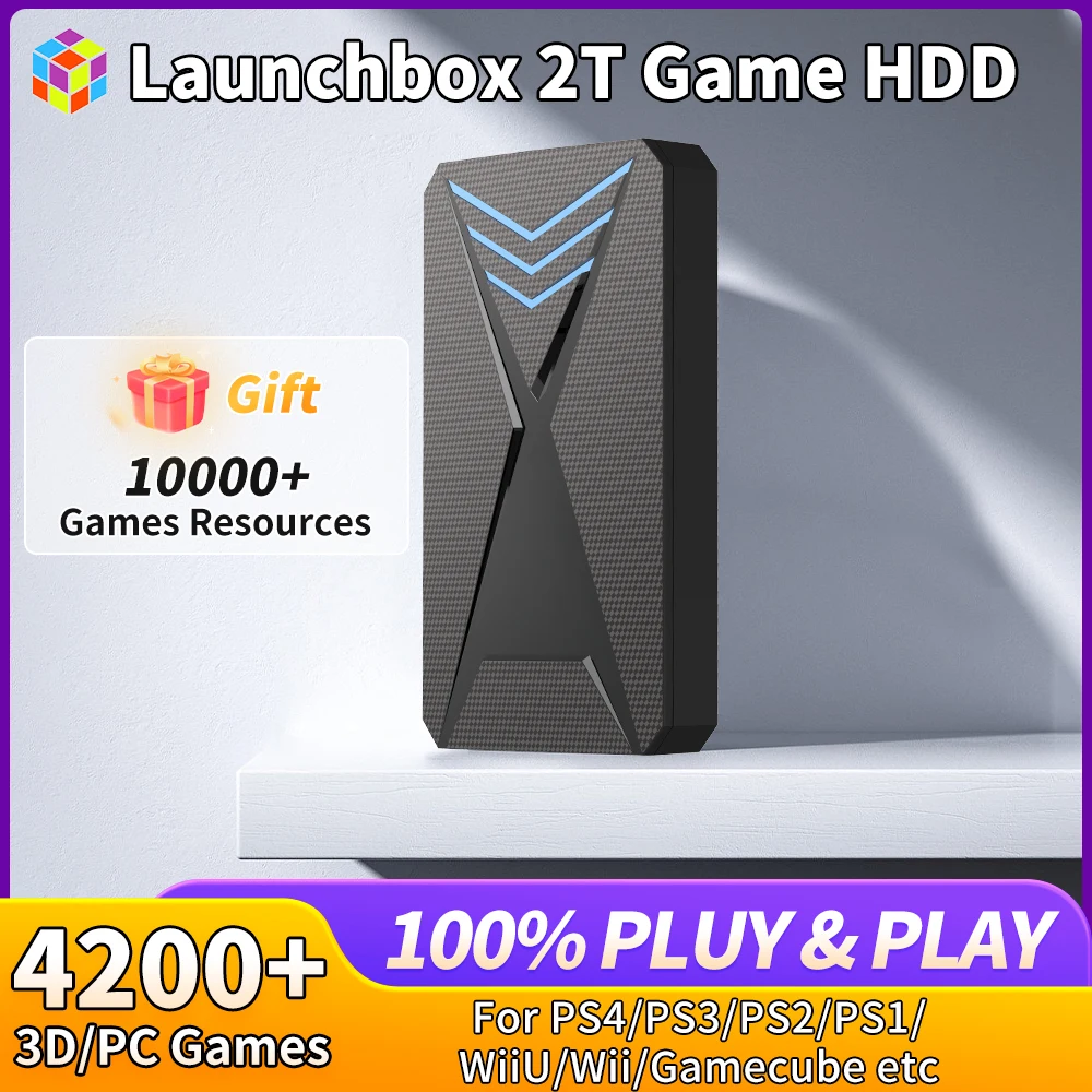 

Portable Gaming HDD Launchbox 2T Game Hard Drive with 4200+ PC/3D Games for PS4/PS3/PS2/Wii/WiiU/Gamecube/PS1/MAME for PC/Laptop