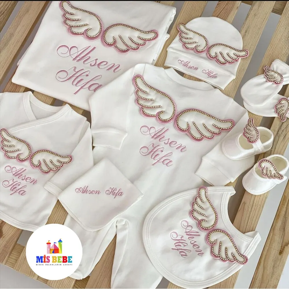 Baby Girl Angel Wing Queen Newborn Personalized Outfit Clothing 10-pcs Hospital Custom Fabric Antibacterial Babies Healthy Safe