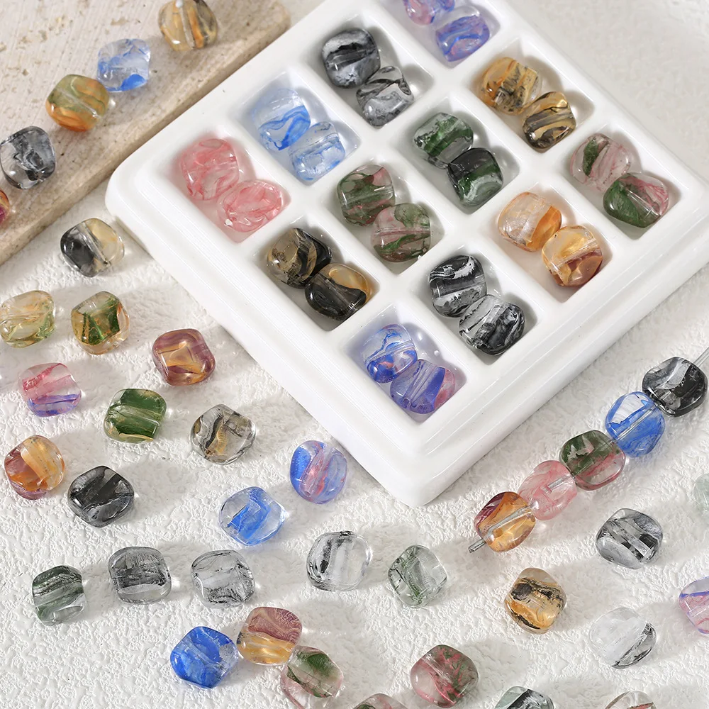 10PCS 12mm Crystal Blurred Irregular Brushed Glass Beads For Jewelry Making Interval Bead Necklace Bracelet Craft DIY Supplie