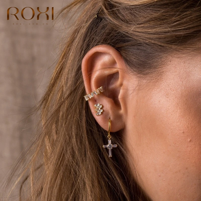 ROXI Luxury C-shape 925 Sterling Silver Ear Cuff Clip Earrings For Women Without Piercing Earrings Fine Jewelry Kolczyki Damskie