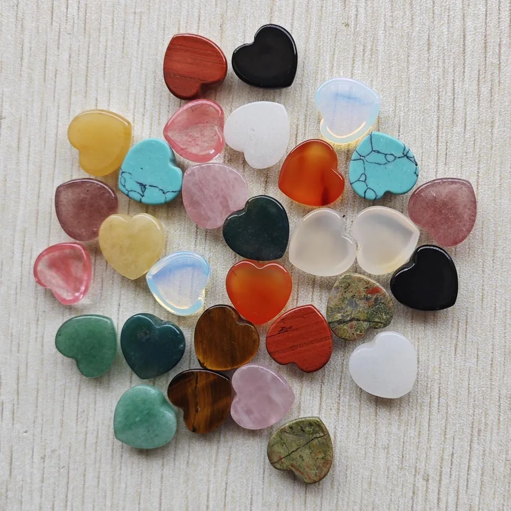 Fashion good quality Mixed natural stone heart cabochons beads 14mm for jewelry accessories making wholesale 30pcs fast shipping