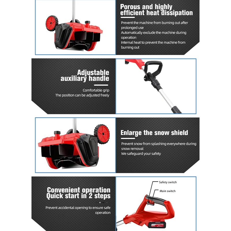 مجرفة ثلج كهربائية لاسلكية مقاس 12 بوصة من الدرجة الصناعية، منفاخ ثلج أوتوماتيكي مريح للحمل وسهل الاستخدام