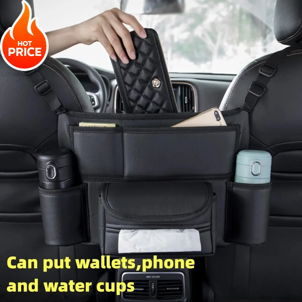

KJOY Car Seat Middle Hanger Storage Bag Luxury Auto Handbag Holder Between Seats Tissue Water Cup Pockets Stowing Tidying