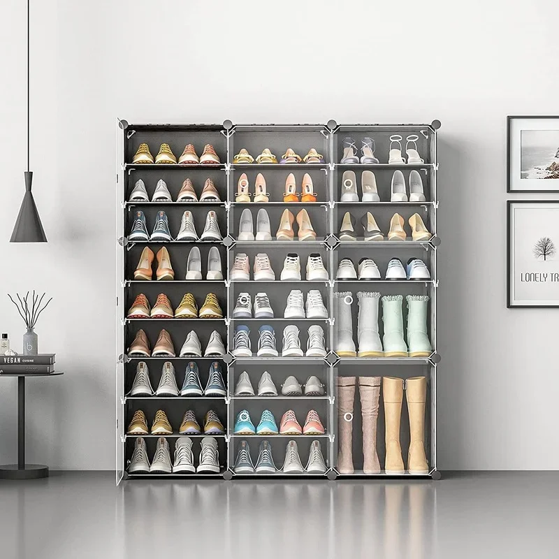 Large Shoe Rack Large Capacity Boot Storage 12 Cube Organizer Modular DIY Plastic 6 Tier 24-96 Pairs Of Shoe Tower Cabinet