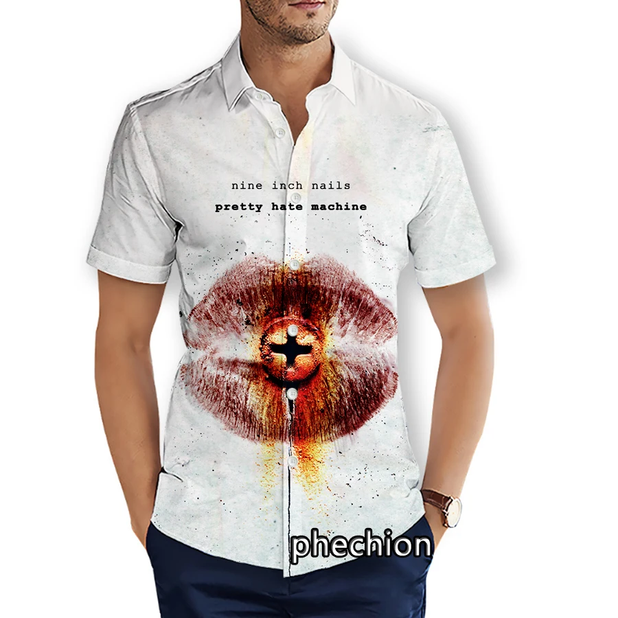 phechion Summer Mens Short Sleeve Beach Shirts NIN Nine Inch Nails Band 3D Printed Casual Shirts Fashion Streetwear Men Tops X32