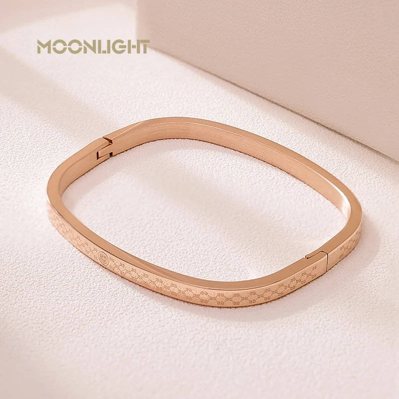 MOONLIGHT Classic Square Stainless Steel Bangles For Women Rose Golden Colors Exquisite Bracelets Fashion Female Jewelry Gifts