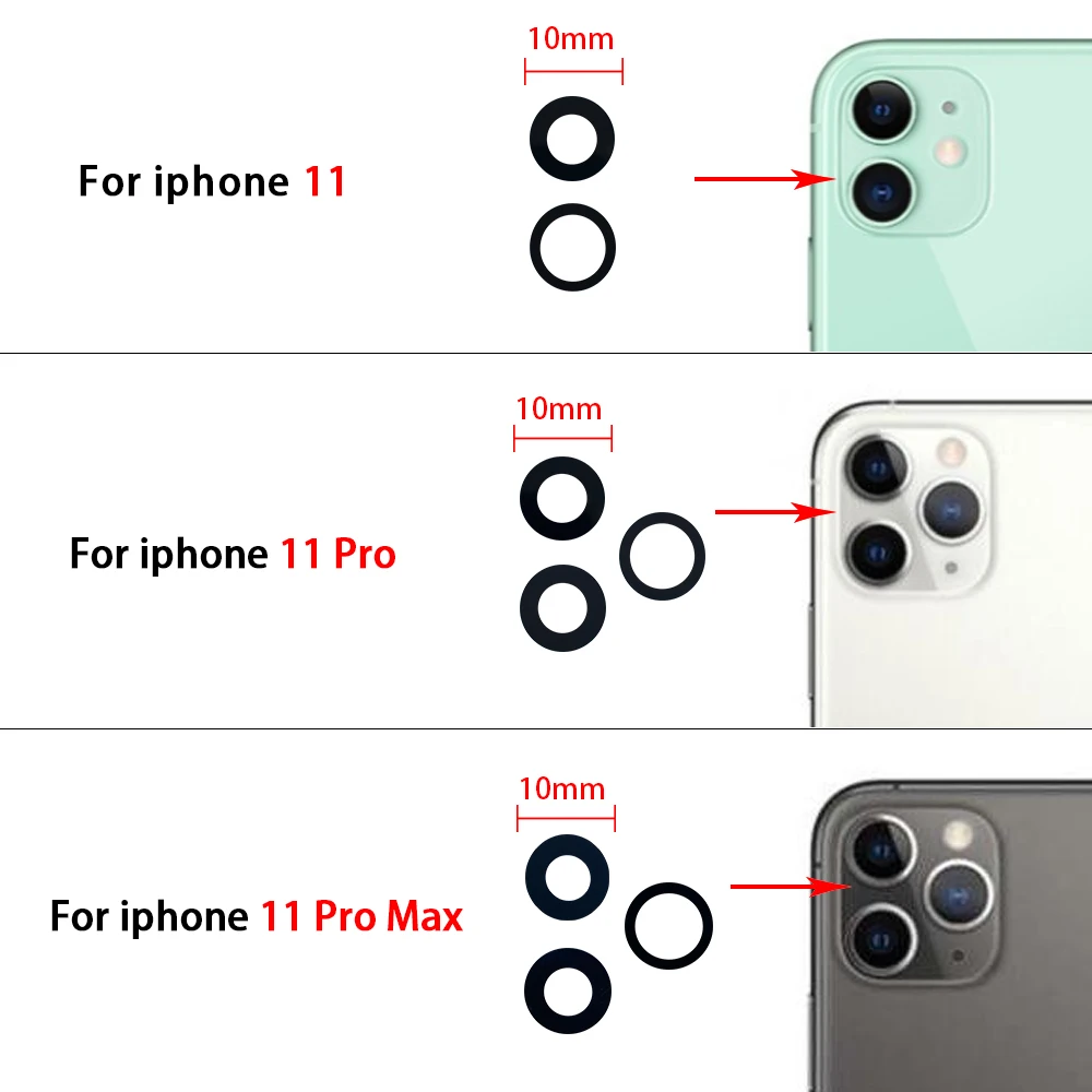 2Pcs/Lot, For iPhone X XR XS 11 12 13 14 15 16 Pro Max Mini Plus Back Rear Camera Glass Lens With Adhesive