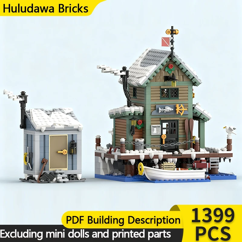 

Модель City Street View MOC, строительные кирпичи, зимняя рыба и поставка, модульная технология, детские праздничные подарки, сборные игрушки, костюм