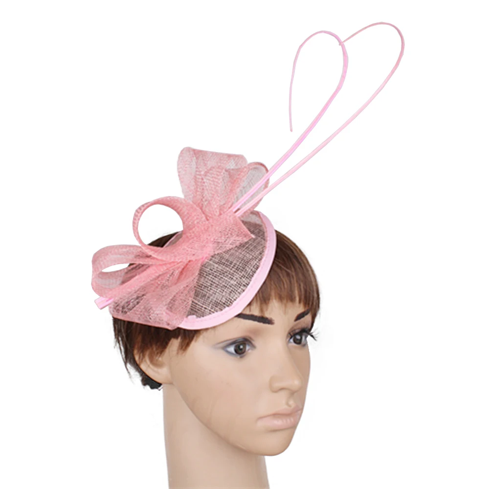 

Pink Sinamay Fascinator Hat Hair Clip Elegant Women Chic Church Wedding Party Headpiece Classic Event Formal Chapeau Caps