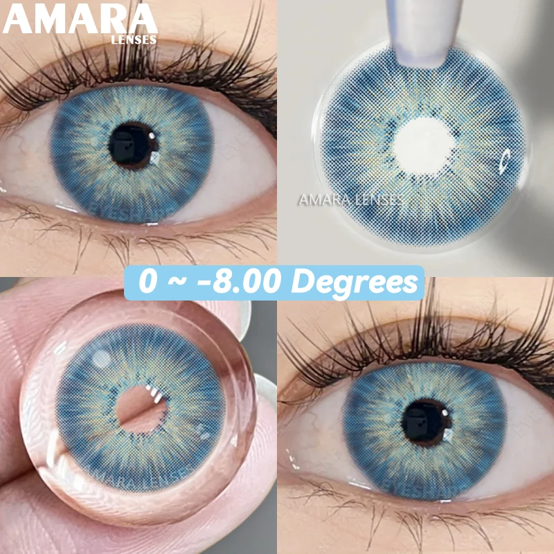 AMARA 0 ~-8,00 grados 1 par de lentes de contacto de Color para miopía para ojos lentes de moda con dioptrías lentes graduadas lentes de ojo azul