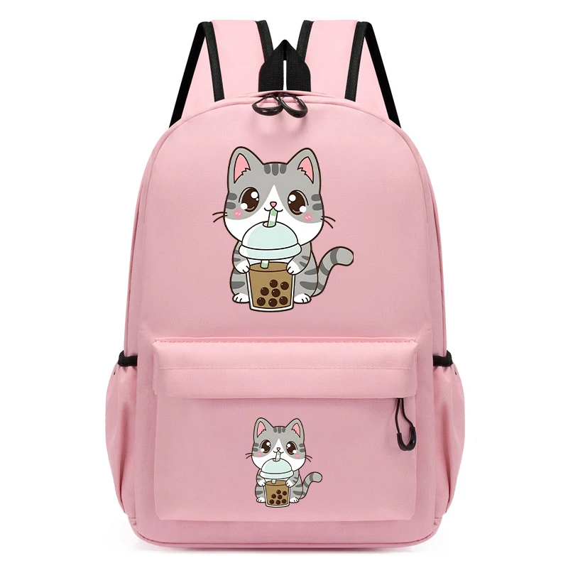 Kind Kind Rucksack Schult asche Rucksack Kinder Schult asche süße Katze trinken Boba Milch druck Kinder Rucksack Anime Cartoon Rucksack