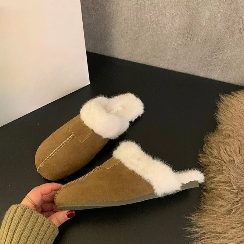 

Тапочки Baotou, модные тапочки с круглым носком, глубокий скраб для рта, замшевая мягкая подошва, противоскользящая износостойкая обувь на плоской подошве