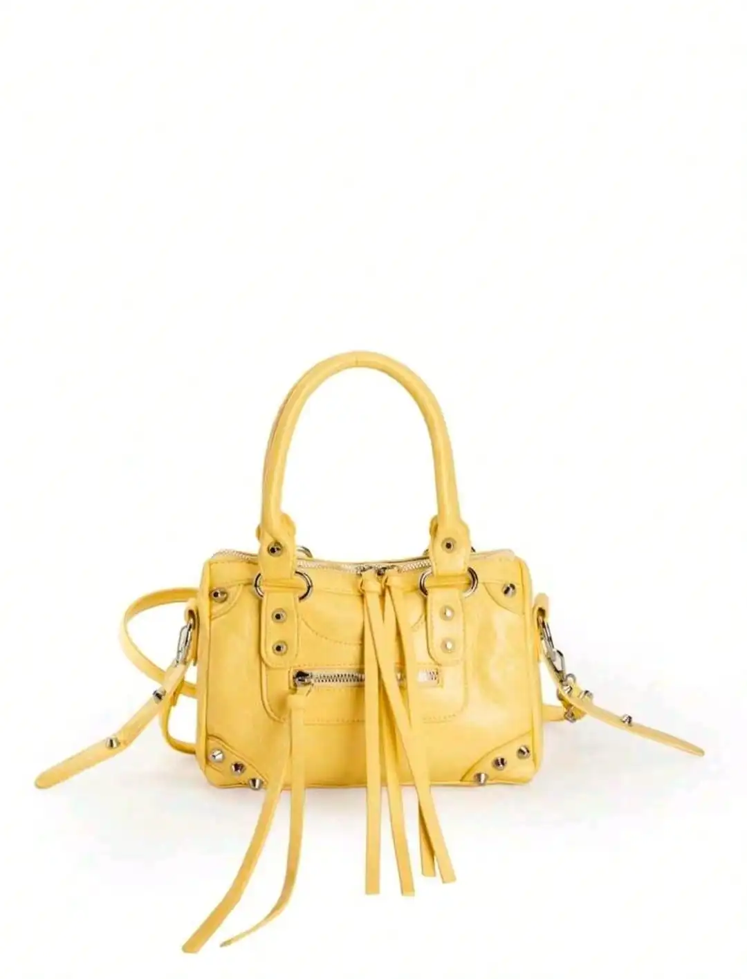 

Fashion PU Waterproof Motorcycle Bag: Rivet & Tassel Decor, One-Shoulder For Work/Shopping/Travel