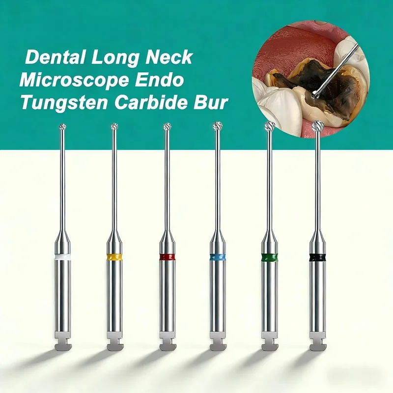 6pcs RA 34mm Ball Shape Dentistry Long Neck Microscope Endo Tungsten Carbide Bur for Slow-speed Dental Handpiece Dental Tools