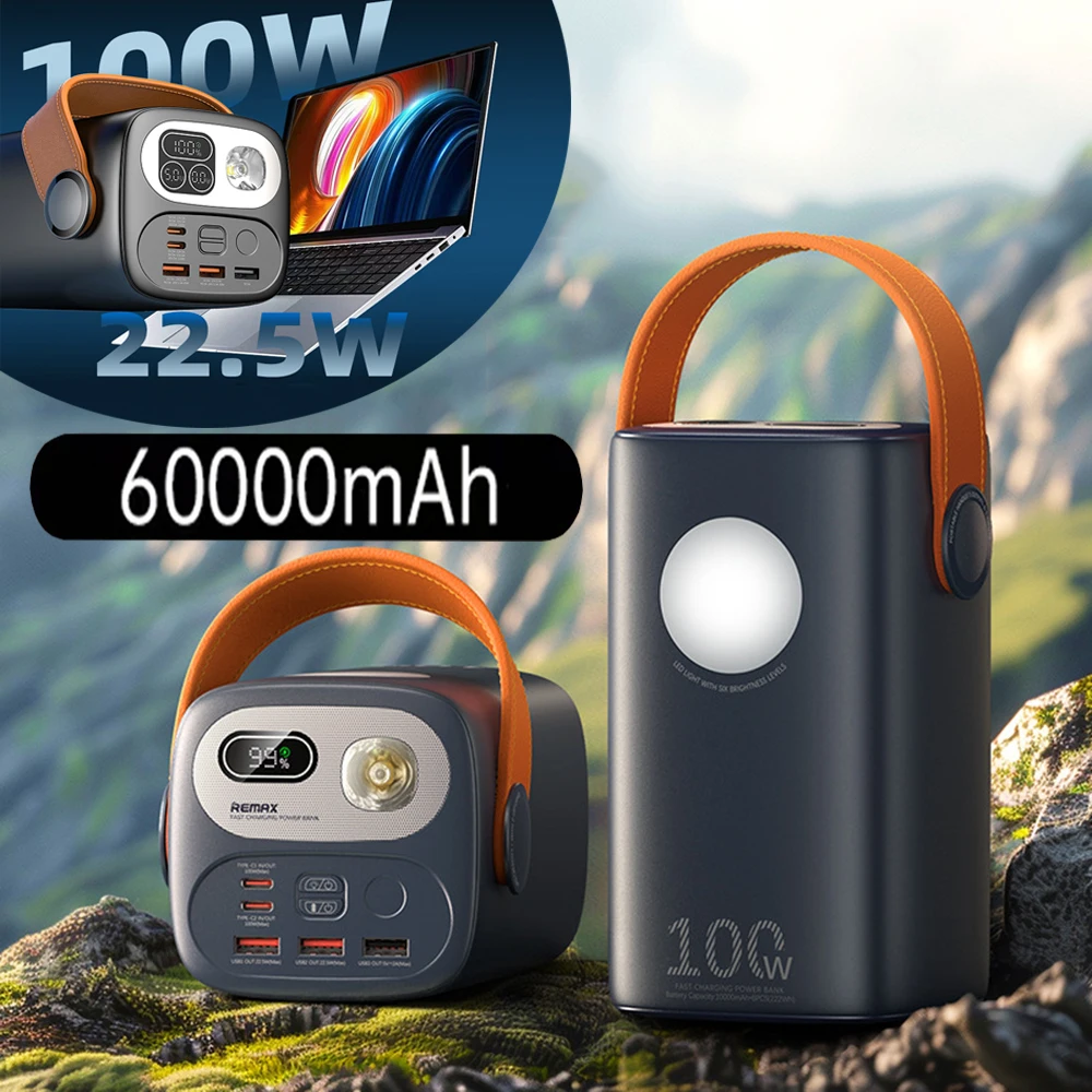 

60000mAh Portable Power Station Battery 100W Camping Phone Generator Outdoor Bank Supply Emergency RV Home Charging Led Energy