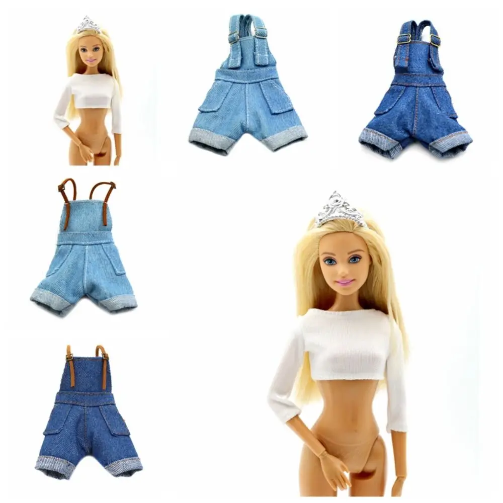 

Fashion Denim Jeans Doll Suspenders Trousers Outfit Crop Top Cloth 29cm Doll Wearable Cowboy Girls