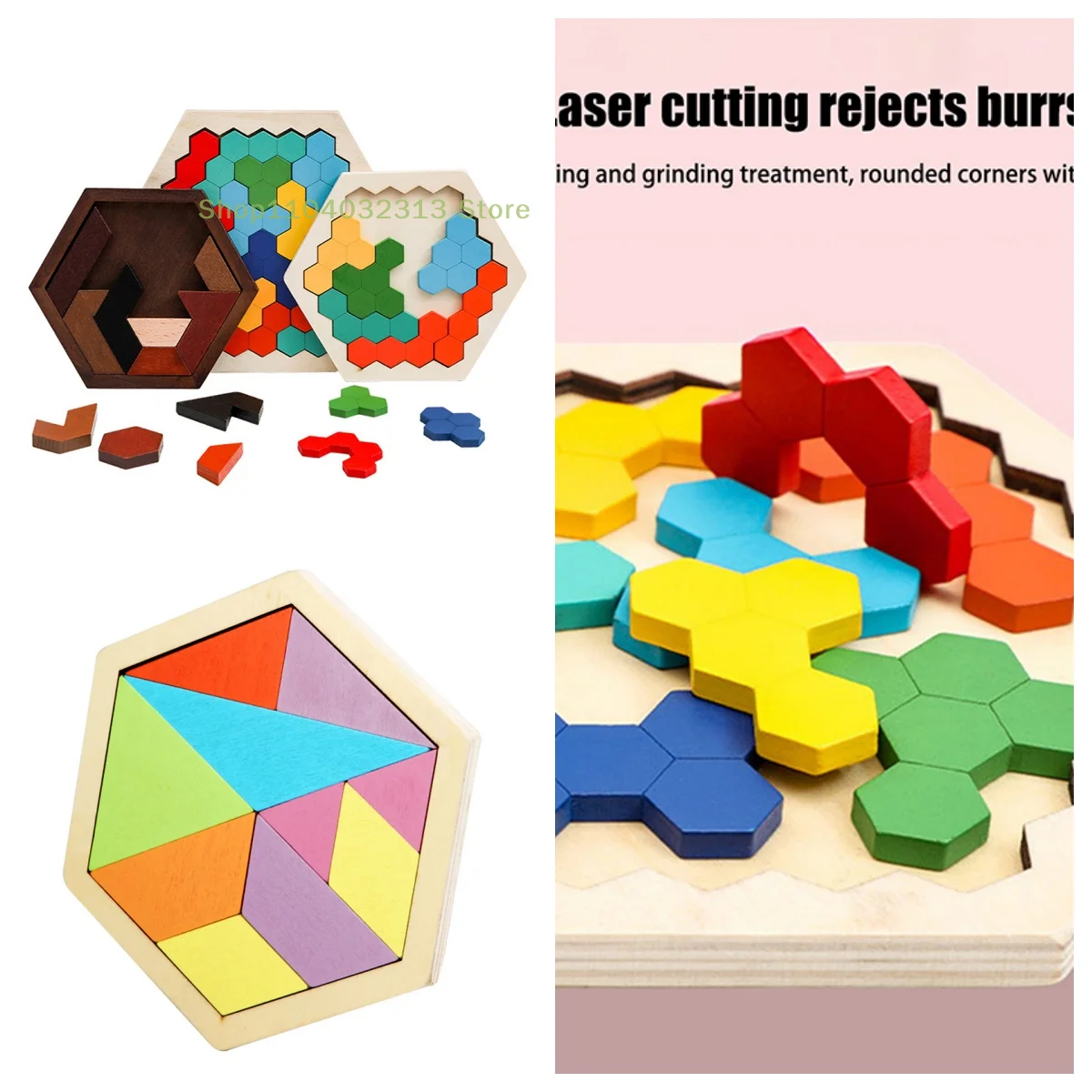 

Wooden Hexagon 3D Jigsaw Puzzle Tangram Math Toys Kids Montessori Educational Baby Hand Grasp Board Shape Match Educational Toy