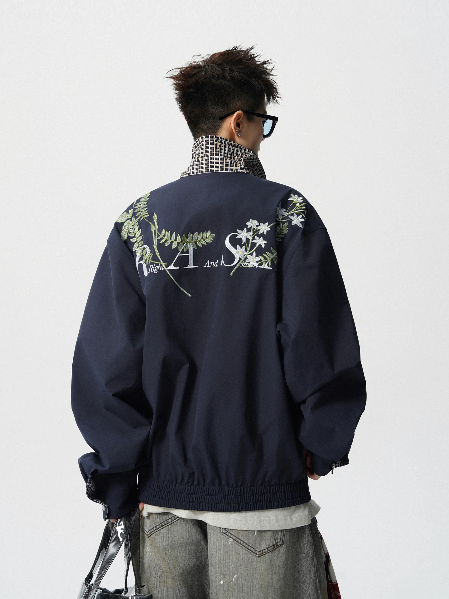 American Fashion Trendy Cool Youth Mens Bomber Jacket Heavy Industry Flower Embroidery Zipper Loose Casual Short Coat Men's Top