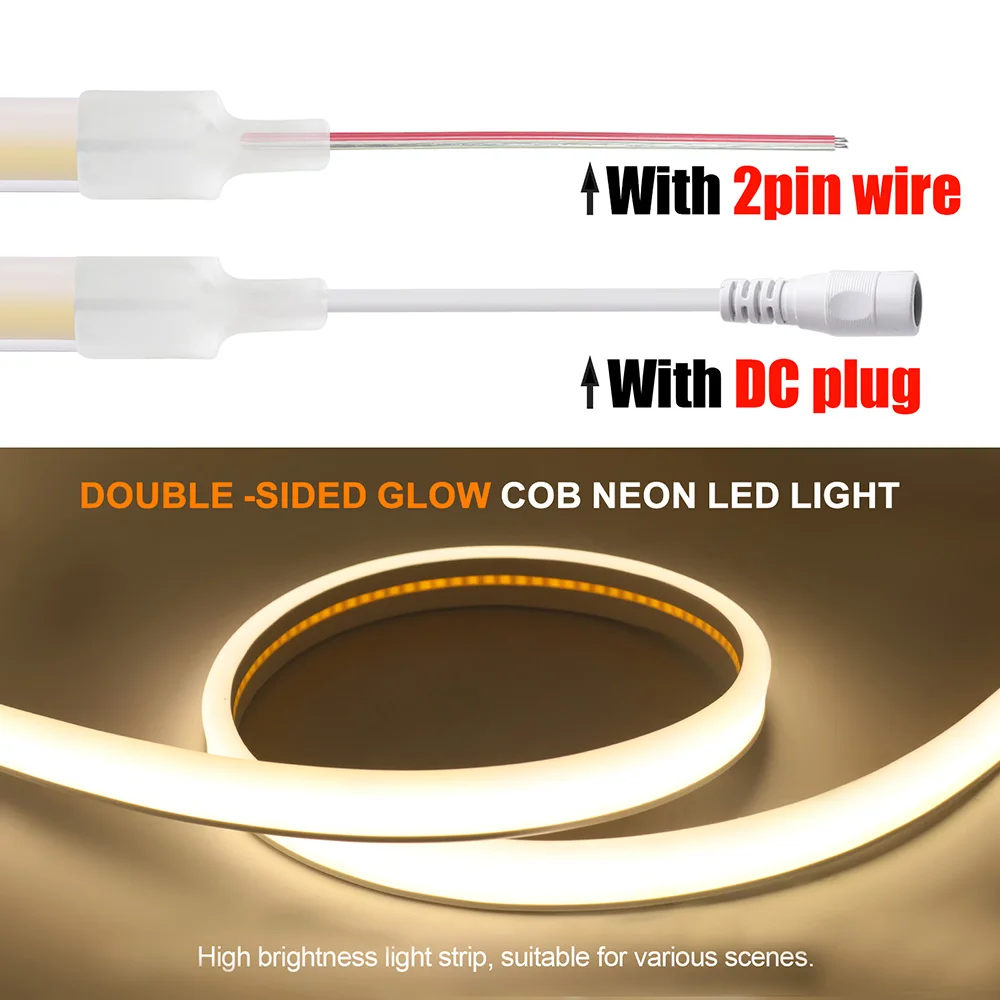 2 Sided Bright COB LED Neon Light Strip 12V 24V Waterproof Flex Rope Lights 320LED/m Linear Lighting 1m 2m 5m 10m 15m 20m 0.5m