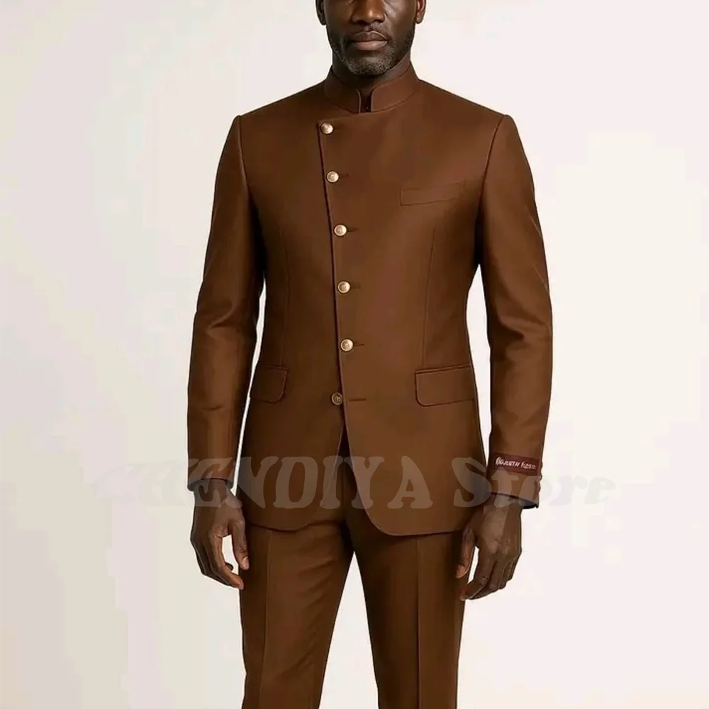 

Классический однобортный мужской костюм, модный тонкий наряд с лацканами-стойкой, деловой офисный формальный комплект из двух предметов (пиджак + брюки)