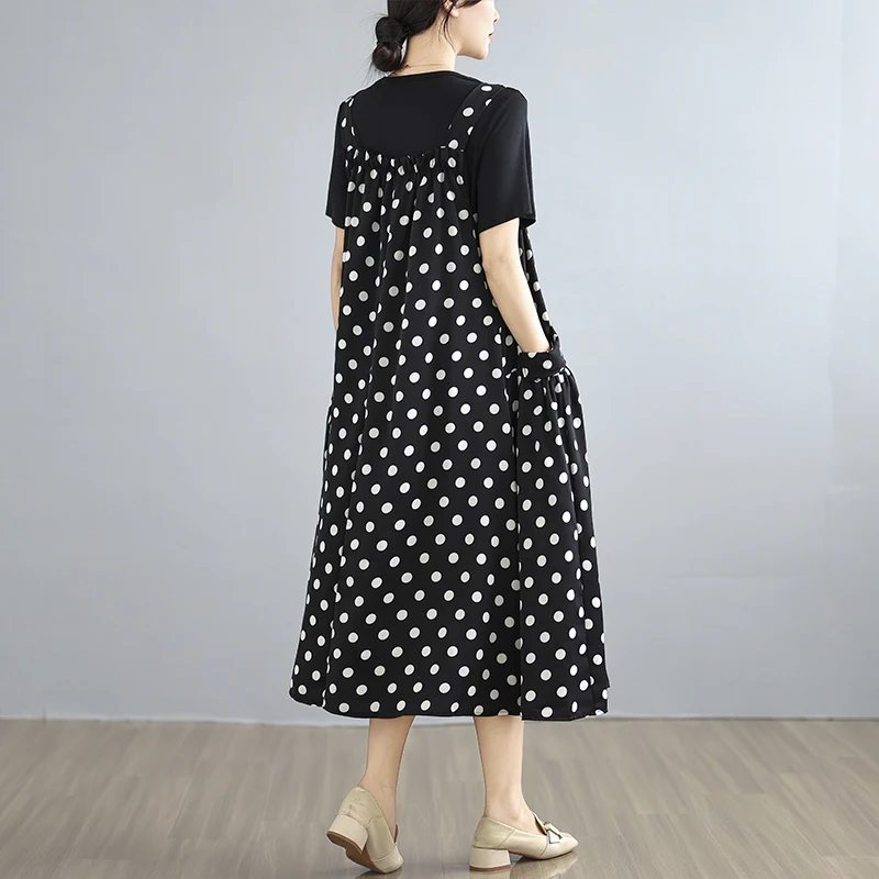 Ensemble deux pièces Midi Dr et T-shirt pour femmes, nouveau motif à pois, gilet à bretelles ort Sve, longueur au dessus du genou, été