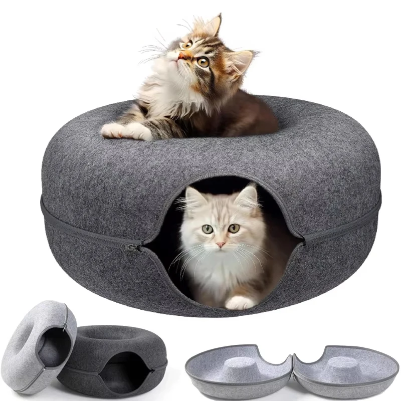 Detachable Pet Cat Tunnel Interactive Game Toy Semi Closed Type Donut Cat Bed Felt Indoor Kitten Sports Equipment Cat Supplie