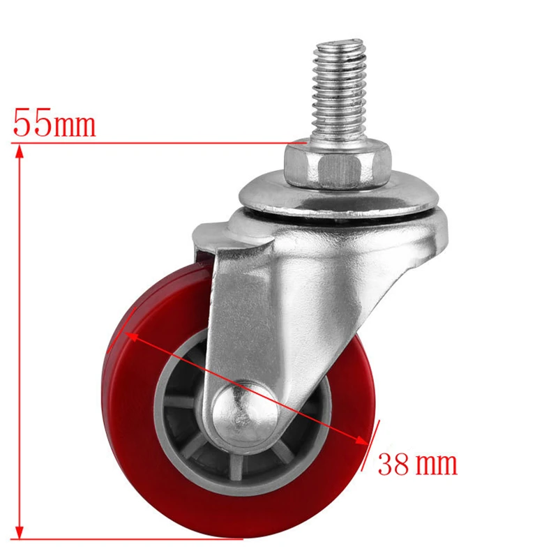 NAIERDI 4 Pcs/Lot Casters 1.5 Inch M8 Screw Universal Wheel Trolley Diameter 38mm Jujube Red Pu Polyurethane Furniture