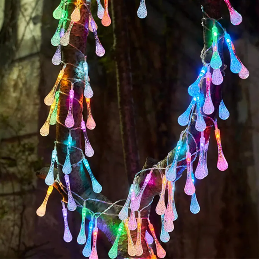 

Crystal Waterdrop LED String Lights Battery Power Outdoor Fairy Lamp Decor Garden Lawn Street Christmas Wedding Home Decor