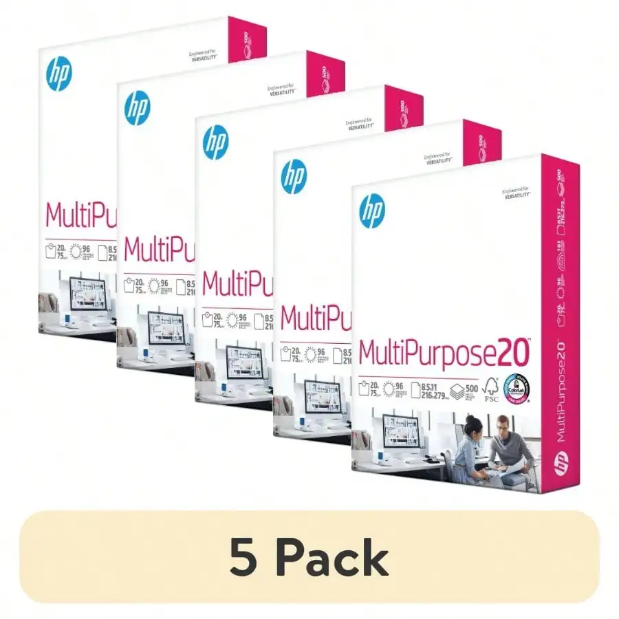 5-Pack 8.5x11 Multipurpose Paper, 500 Sheets per Pack, All-Purpose Office Paper for Printing & Copying, Bulk Supply