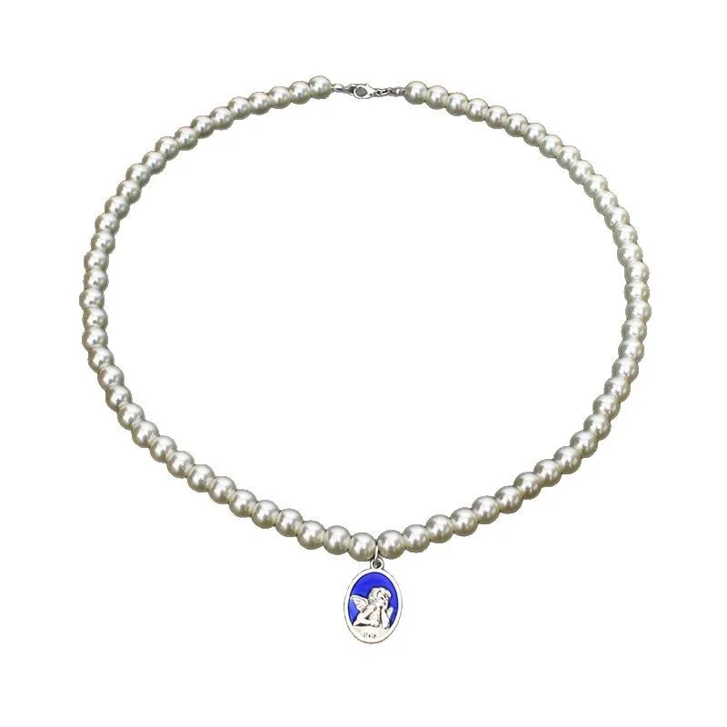 

Vintage Style Pearl Pendant Necklace | Angel/Madonna Alloy Inlay Elegant and Versatile