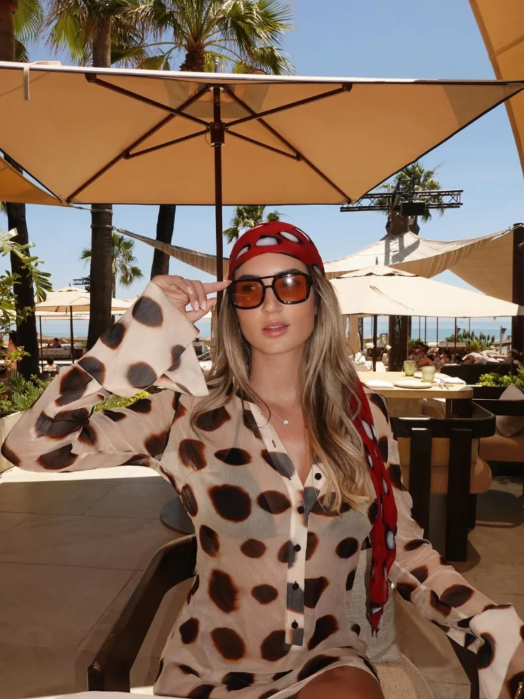 2026 Women Chic Vacation Outfits Fashion Leopard Print Sheer Chiffon Shirt Casual Turn-down Collar Mini Dress & Detachable Scarf 2 2026 Women Chic Vacation Outfits Fashion Leopard Print Sheer Chiffon Shirt Casual Turn-down Collar Mini Dress & Detachable Scarf 2