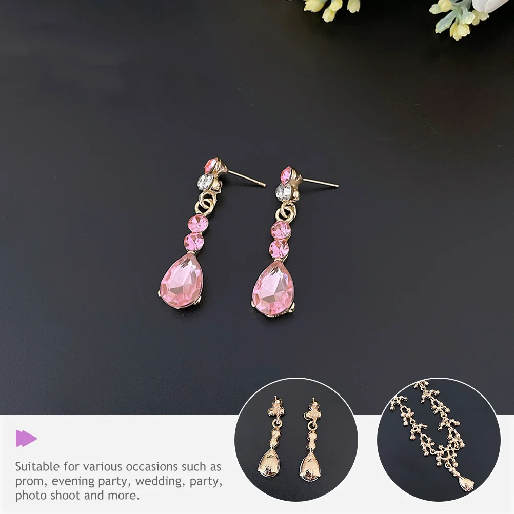 

1Set Rhinestone Necklace and Earrings Set Women's Crystal Teardrop Pendant Dangle Earrings Elegant Jewelry for Evening Party