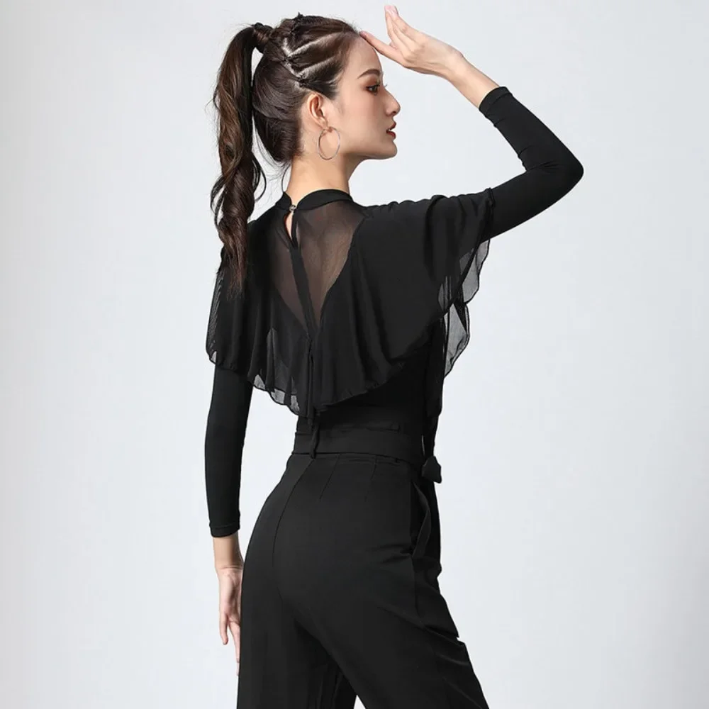 Customized Ballroom Dance Top For Women Strappy Bodysuit Modern Waltz Social Practice Performance Suit Latin Dancewear Shirt