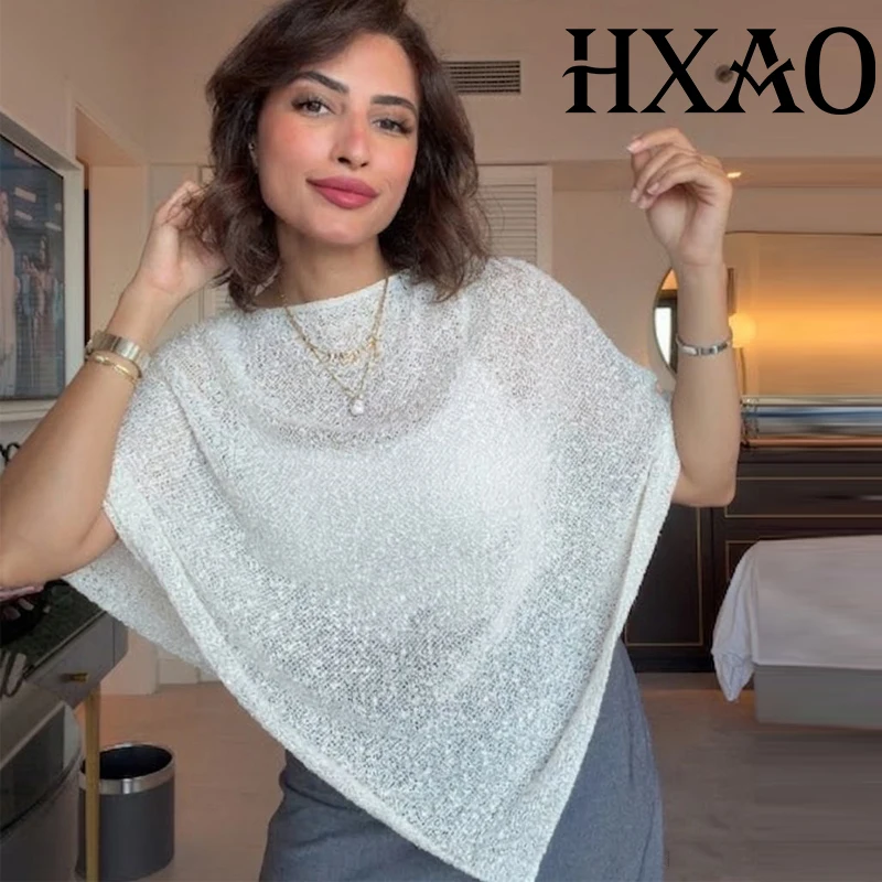 HXAO Women Ponchos Tops Asymmetric Batwing Sleeve Oversize Cape Top Tunic Beach Cover Up Sheer Poncho Summer Vacation Cloak