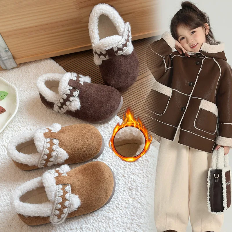 2026 New Children Winter Shoes Soft Warm Fur Kids Casual Shoes Unisex Boys Girls Outdoor Velvet Shoes Size 23-36