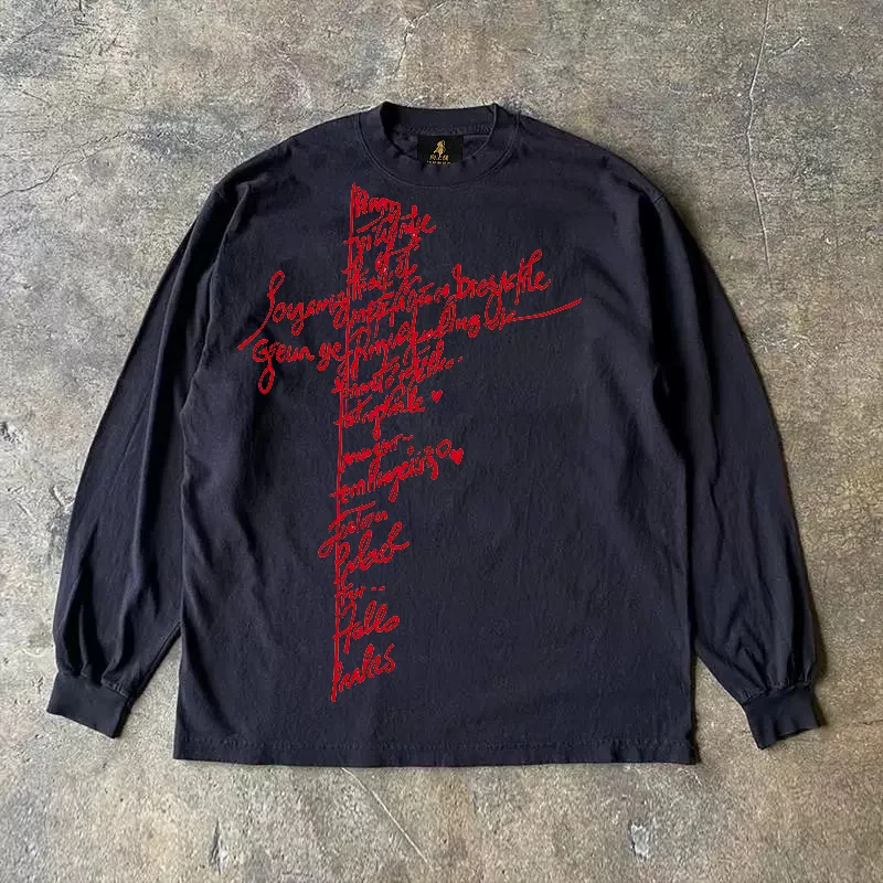 Long Sleeve 310 Pure Cotton Double Thread Men's T-shirt American Style Couple's Clothing Warmth Printing round Neck Regular Fit