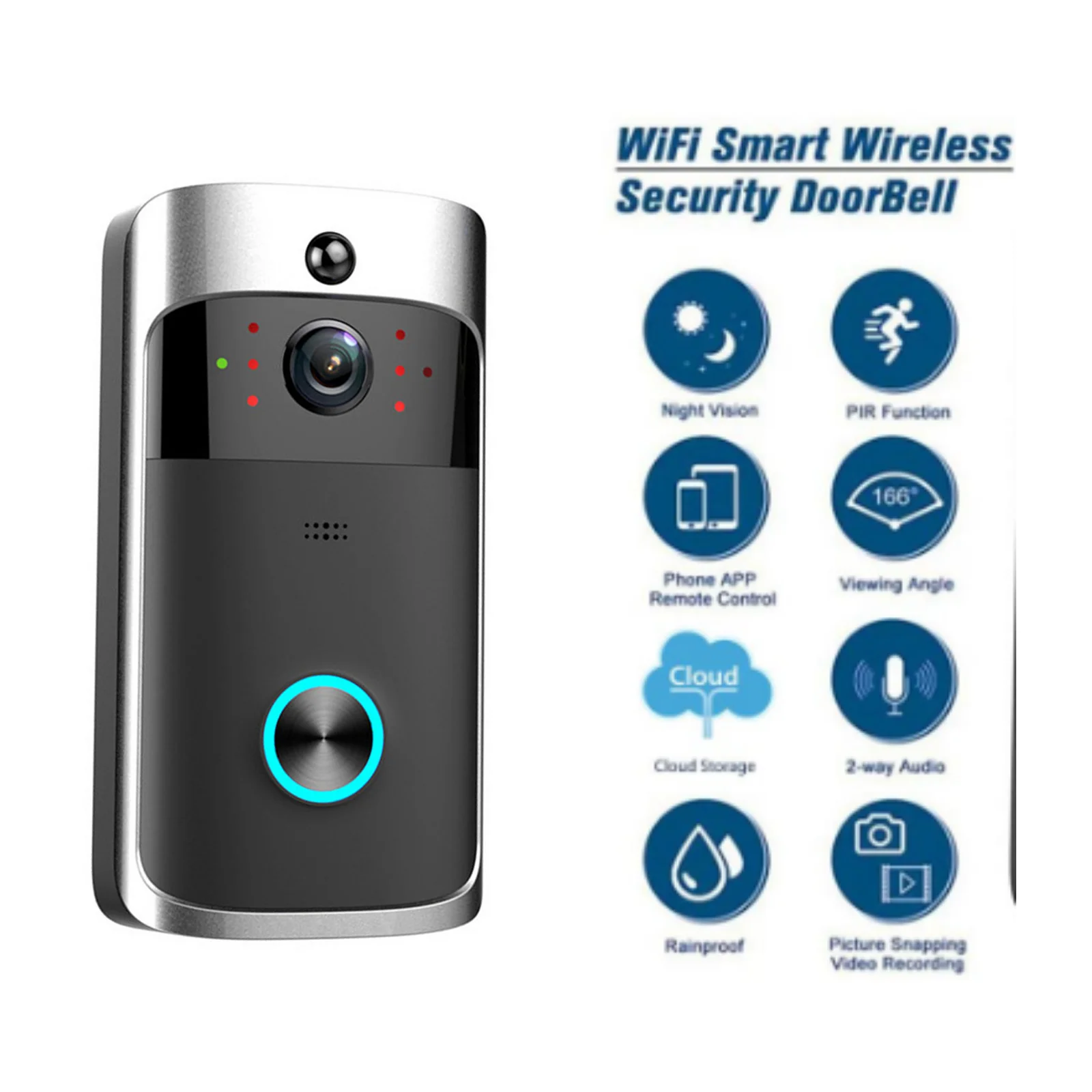 Wireless Video Door Bell WiFi Doorbell 720P HD Video Doorbell Camera Intercom Doorbell Voice Intercom Remote Monitoring Home Use