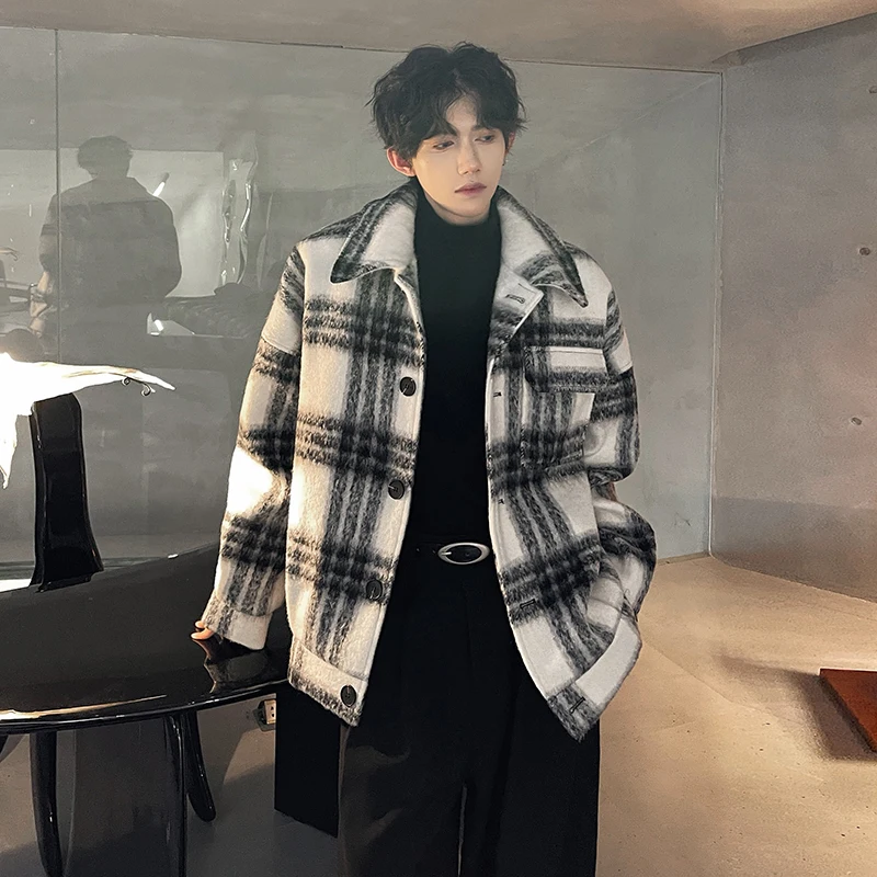 

Осенне-зимнее шерстяное пальто в клетку для мужчин, утепленное, повседневное, теплое, в корейском стиле, с меховой отделкой, молодежное, энергичное