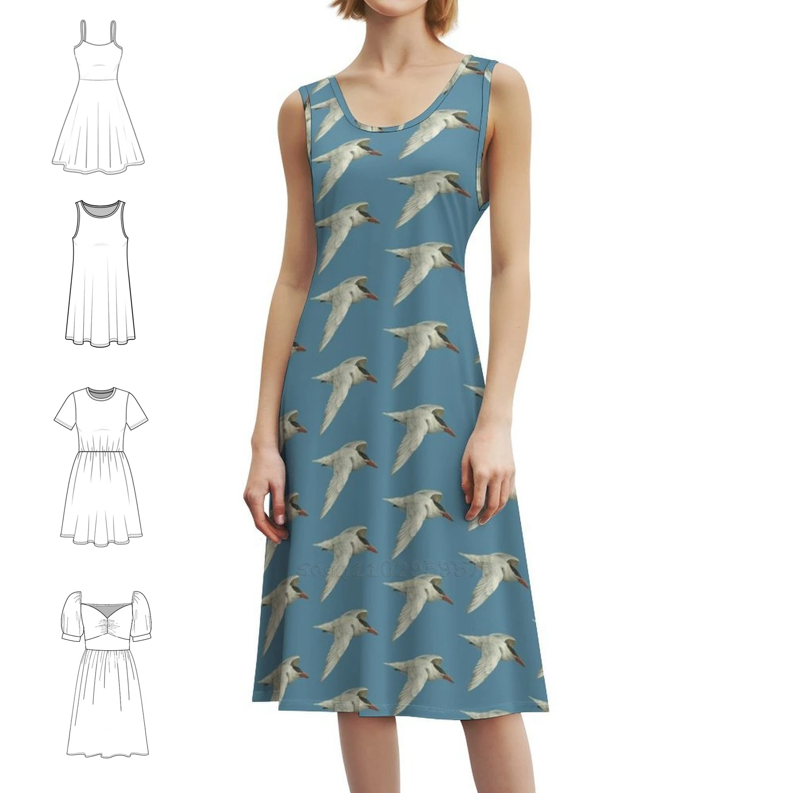 

Каспийское богемное платье без рукавов Tern In Flight с несколькими принтами, пляжное праздничное платье для отдыха, Caspian Tern Tern Terns Shore Birds